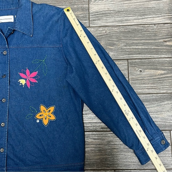 Alfred Dunner Women's 14 Denim Jean Shirt Jacket Shacket Embroidered Floral L - Picture 15 of 15